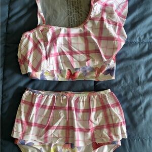 Plaid Pink and White kids 2 pc swim